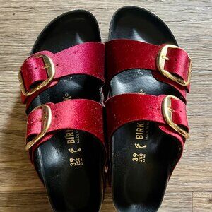 Birkenstock Red Velvet Large Buckle Sandals